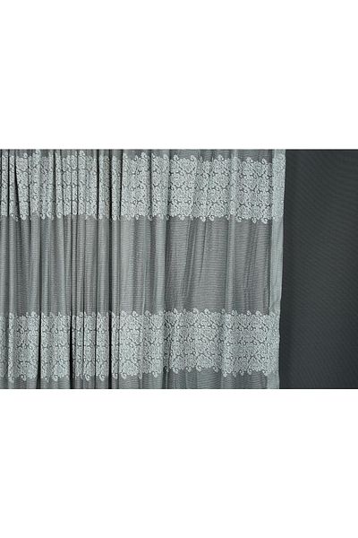 AKÇA TEKSTİL Roza Model Gray Color Single Wing Ready-made Planted Pleated Background Curtain 300*260 Cm