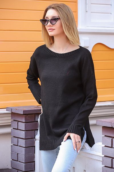 AVORWE Pulover din tricot cu decolteu O cu fantă laterală lungă pe spate