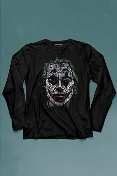 Kendim Seçtim Batman Joker Typographic Silhouette - Long Sleeve Printed T-Shirt