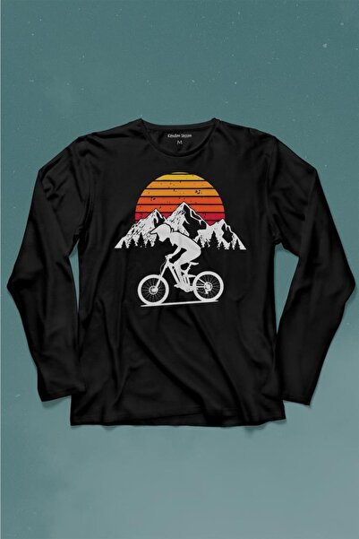 Kendim Seçtim دراجة طبيعة السفر جولة السفر في الهواء الطلق الرجعية طويلة الأكمام تي شيرت مطبوعة تي شيرت