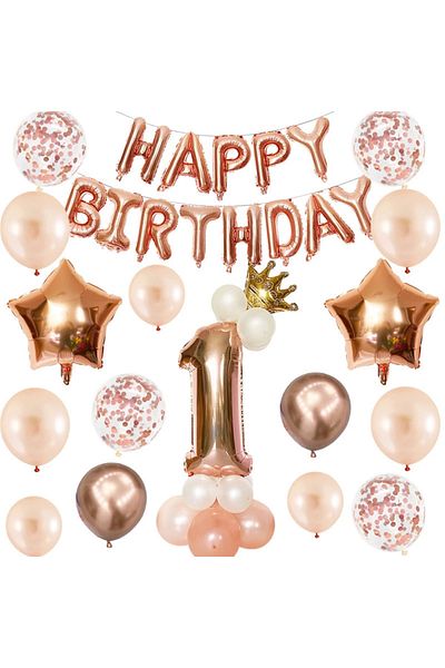 DÜVENCİ TİCARET Happy Birthday Letter Balloons Banner Rose Gold