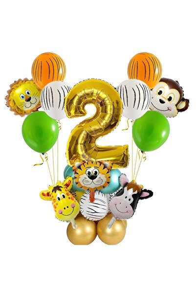 DÜVENCİ TİCARET 2 Yaş Jungle Safari Hayvan Balonlar Set Krom Metalik Lateks B...