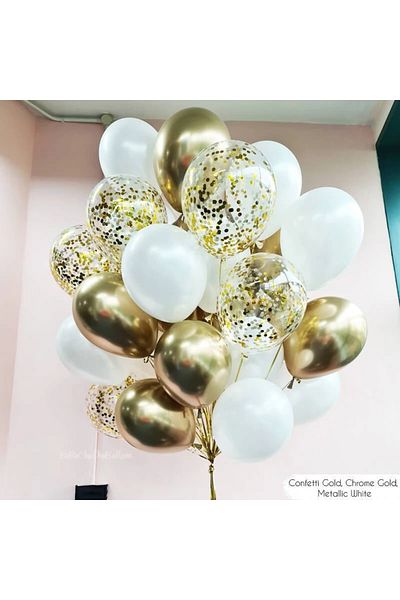 DÜVENCİ TİCARET 30Pcs White Chrome Gold Balloons Bouquets Latex Confetti Balloon