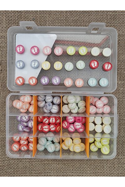 platin hediyelik 120 Pieces Foot Patterned Baby Button Set Baby Button