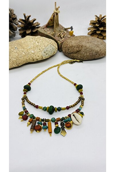 Porsuk Alternatif El Yapımı Etnik Pirinç Aparatlı Doğal Taşlı Kadın Kolye