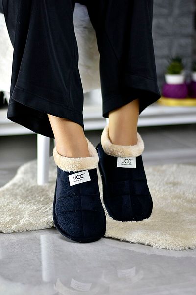 STOCON Ucc Λούτρινο Γούνινο Unisex Γυναικείες Άντρες Παιδιά Μαλακή σόλα Χειμερινή πλενόμενη Μαύρη