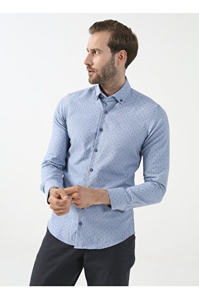 SÜVARİ Cămașă pentru bărbați, cu nasturi, slim fit, imprimată, albastru - ghe...