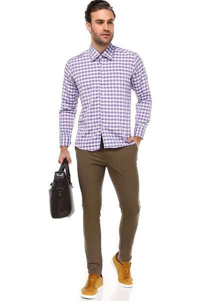 Varetta Ανδρικό λιλά Slim Fit καρό μακρυμάνικο πουκάμισο