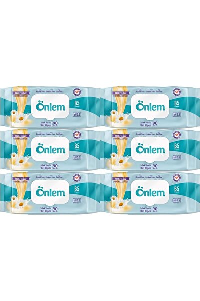 ÖNLEM مناديل مبللة 90 ورقة من خلاصة البابونج (مجموعة من 6) 540 ورقة بغطاء بلا...