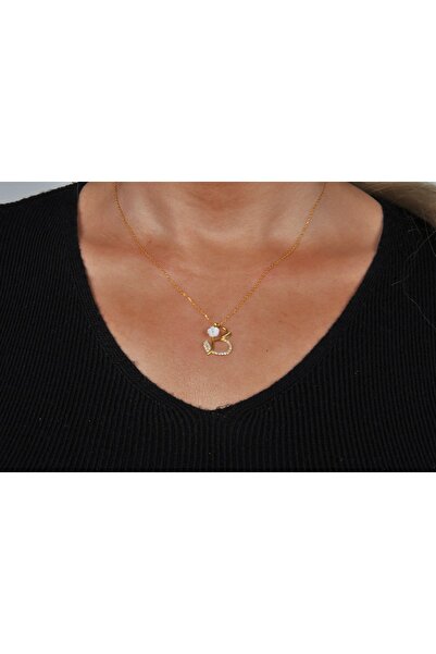 EZİLA SİLVER Manolya Çiçekli Gümüş Harfli Kolye [ B ]