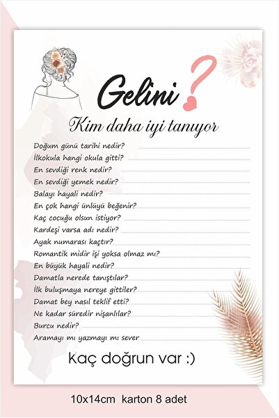 Genel Markalar Gelini Kim Daha Iyi Tanıyor? Bekarlığa Veda Soru Kartları 8 Ad...