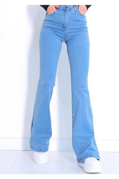 LİMABEL Blugi evazați nu se estompează Blugi evazați albastru deschis Pantaloni din denim cu talie înaltă