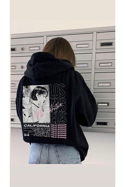 DENİKK Anime Los Angeles Girl Unisex Φούτερ με φερμουάρ
