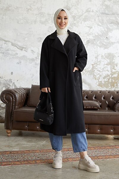 InStyle Mabel Belted Stamp Coat - Black