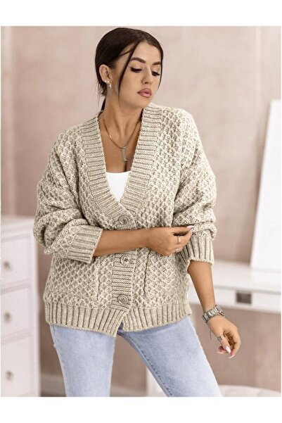 Azra Moda Style Cardigan special din tricot cu plasă de tip fagure pentru a f...