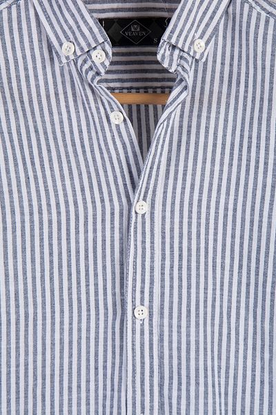 Terapi Men Gray Striped Slim Fit Men's Shirt - Thick Upright Long Sleeve