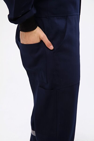 Çamdalı İş Elbiseleri Yazlık Iş Tulumu 16/12 Gabardin Lacivert Boy Tulum Reflektörlü 5 Cepli