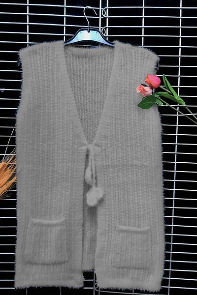 Çt Çeyizci Tekstil Soft Knitted Women's Vest with Pockets, Knitwear Soft Vest