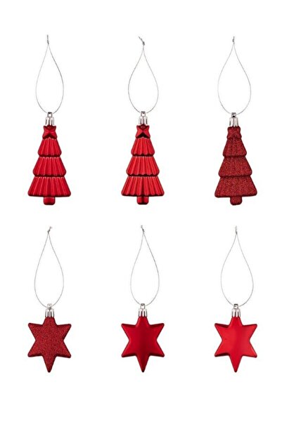 Altınkayaticaret 12 Pcs Red Christmas Tree Ornament, Star and Tree Design, St...