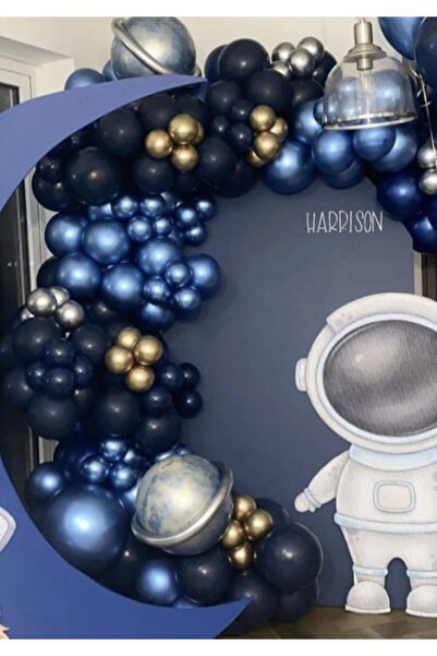 Çemrek Süs Parti Gece Mavisi Krom Gold Gümüş Mavi Balon Zinciri Seti 100 Adet...