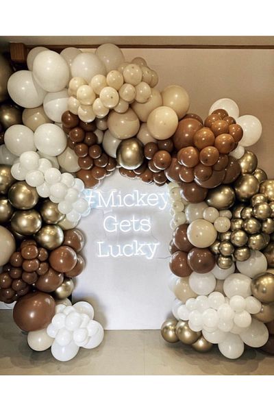 Çemrek Süs Parti Chrome Gold Caramel Milk Coffee and White Balloon Chain 100 Pieces