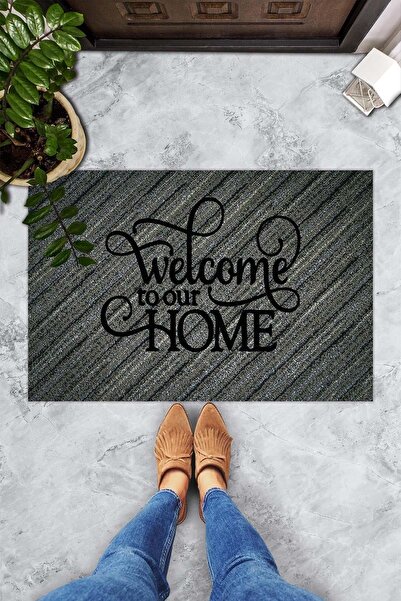 Evsebu سجادة باب أمامية مزخرفة باللون الرمادي