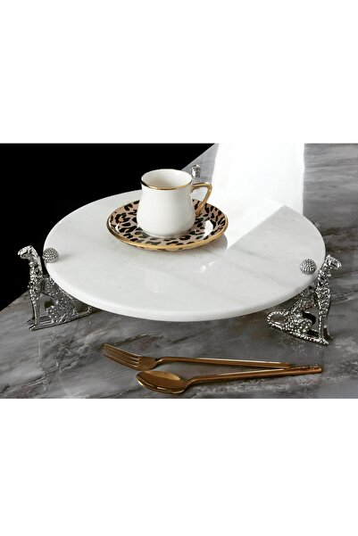 ROYAL MADEMOISELLE Jaguar Beyaz Mermer Ayaklı Sunumluk Yuvarlak Büyük Boy - S...