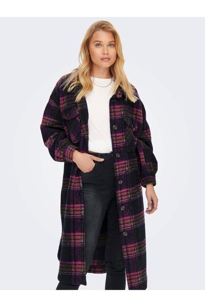 ONLY Onlandrea X-long Shacket Cc Отворена риза с яка и кариран десен, с двойни джобове