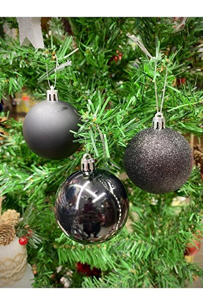 Happyland زخرفة شجرة عيد الميلاد 6 سم كرة سوداء 6 قطع كرة سوداء اللون Cici