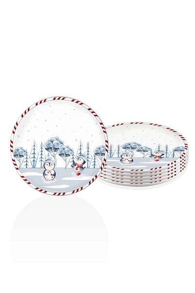 The Mia New Year's Penguin Stoneware 6-Piece Serving Plate 26cm New012