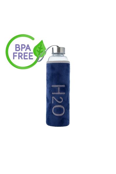 qussine قارورة H20 قارورة زجاجية سعة 600 مل مع حافظة قارورة البورسليكات خالية من مادة Bpa قارورة زرقاء داكنة