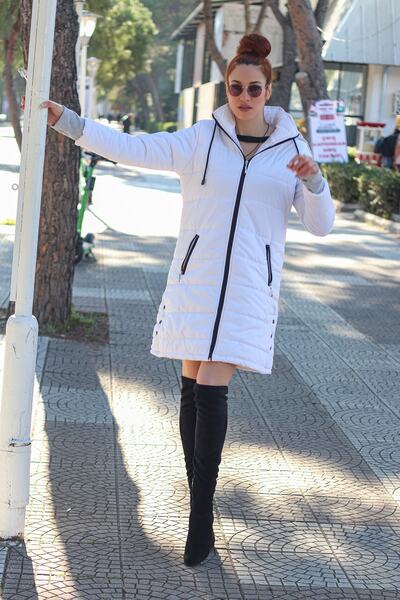 Mothermood Kışlık Kapüşonlu Uzun Kadın Şişme Mont