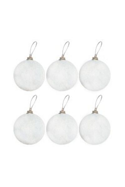 GÜNEŞAVM Set of 6 White Tree Decoration Balls - 4cm - Yb4Cm.Byz-