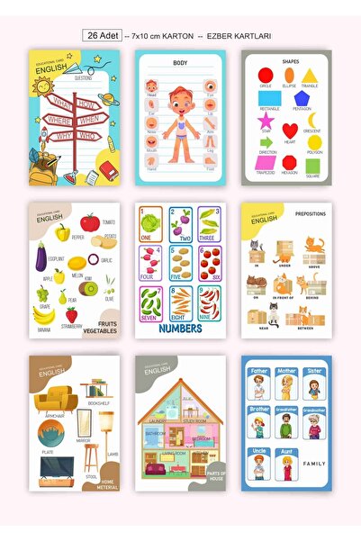 Genel Markalar Çocuklara Özel Ingilizce Alfabe Ilk Kelimeler Eğitici Kart 7x1...