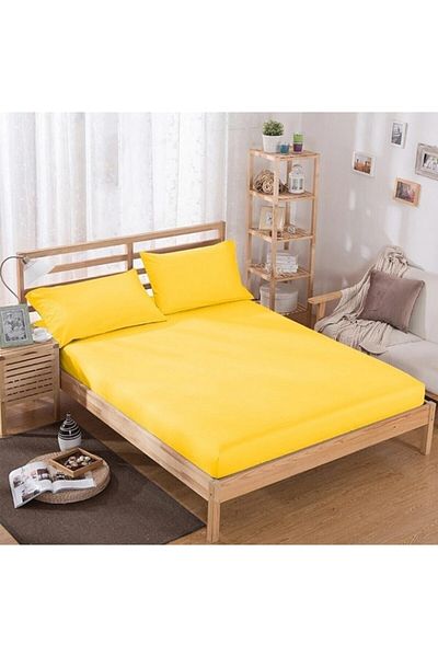 ŞENER HOME Cotton Single Fitted Sheet and Pillowcase 100X200 cm - Yellow