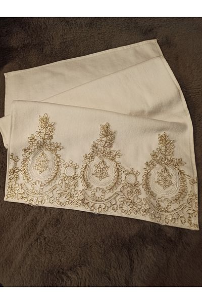 ŞENER HOME Arma Lace Dowry Velvet 50x90 Πετσέτα χεριών & προσώπου - Κρεμ καφέ