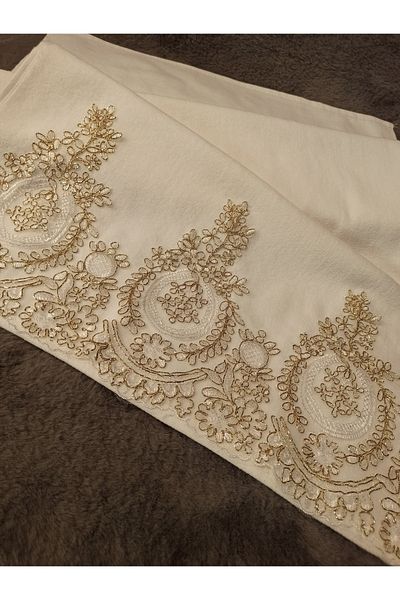 ŞENER HOME Arma Lace Dowry Velvet 50x90 Πετσέτα χεριών & προσώπου - Κρεμ καφέ