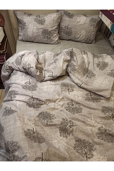 ŞENER HOME Σετ Παπλωματοθήκη με Μοτίβο Δέντρο της Ζωής από βαμβακερό διπλό - Γκρι