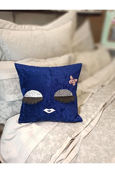 ŞENER HOME Подушка з облямівкою з блискітками та віями 43x43 см. - Синя