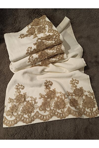 ŞENER HOME Кадиф 50x90 Рушник для рук і обличчя - Квітковий мереживний і кремово-кавовий