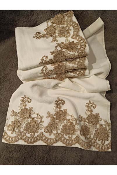 ŞENER HOME Кадиф 50x90 Рушник для рук і обличчя - Квітковий мереживний і кремово-кавовий