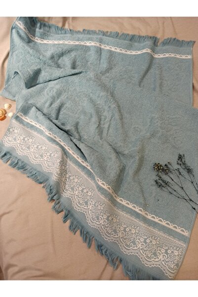 ŞENER HOME Великий банний рушник з бахромою 90x150 см. - М'ятний