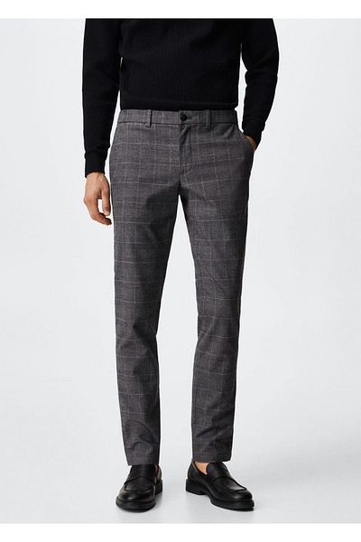 MANGO Man Slim Fit Checked Cotton Trousers