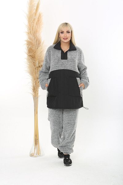 XL Modam Women's Plus Size Gray Black Plush Set