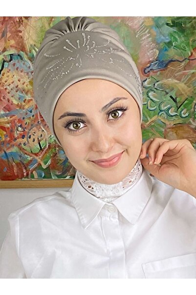 BUTİKAMBAR Fişek Model Taşlı Taş Rengi Bone