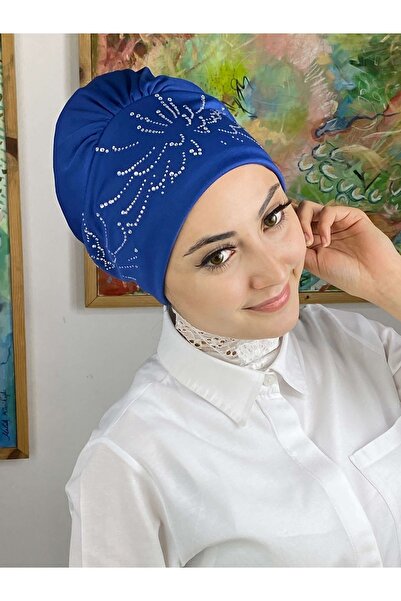 BUTİKAMBAR Fişek Model Taşlı Saks Mavisi Bone