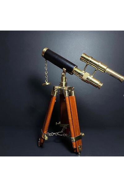 hediyeconcepti Ahşap Tripodlu Pirinç Teleskop