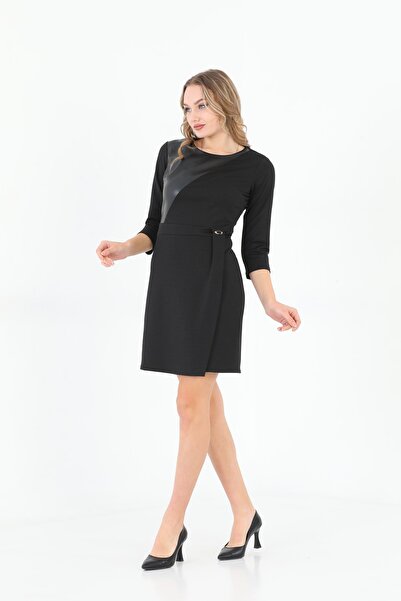 etselements X Modapo Δερμάτινο Λεπτομερές Μίνι Φόρεμα Γραφείου