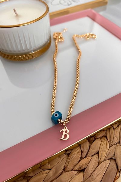 Trendy Butik قلادة سلسلة محبوكة بحرف B وعين الشر