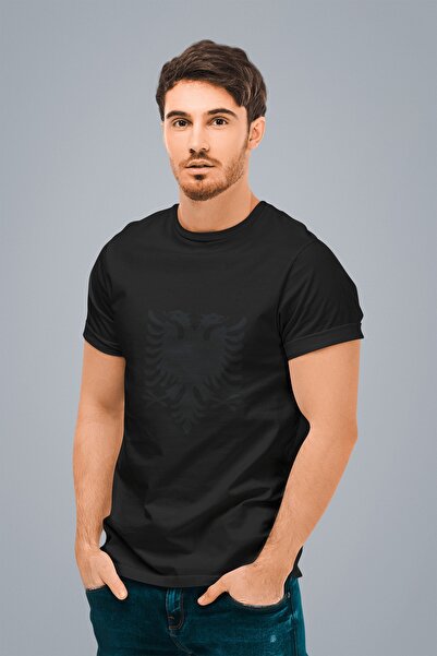 ErTaPassage Muški crni dvoglav orao Štampano Oversize kroj T-shirt T7065470